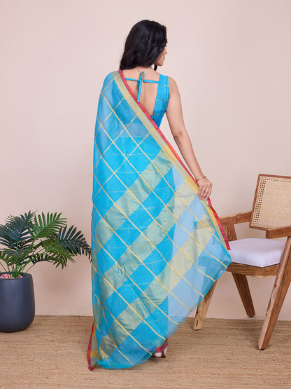 NIMIDIYA PEACH ZARI WOVEN KOTA DORIA SILK SAREE