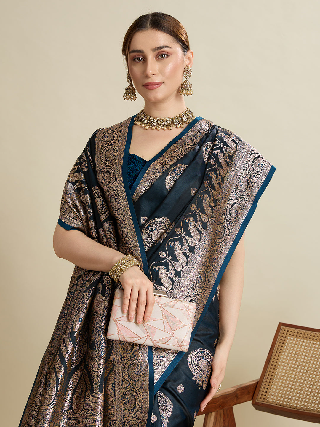 KAVYA BLUE SATIN SILK ZARI WOVEN SAREE