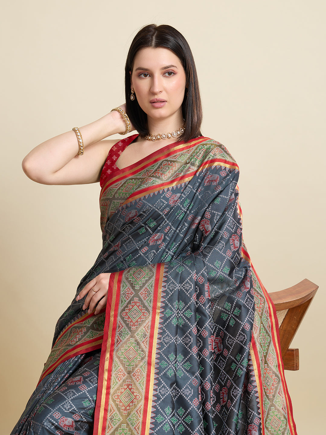 SATRANI NAVY PRINTED SAREE WITH UNSTITCHED BLOUSE