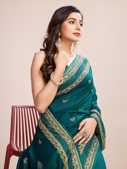 VICHITRA SOFT SILK SAREE WITH INTRICATE EMBROIDERY