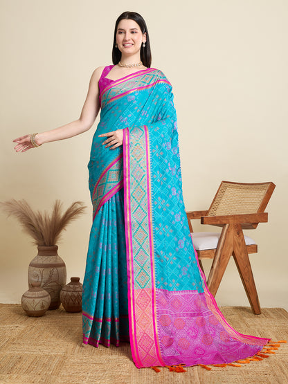 SATRANI NAVY PRINTED SAREE WITH UNSTITCHED BLOUSE