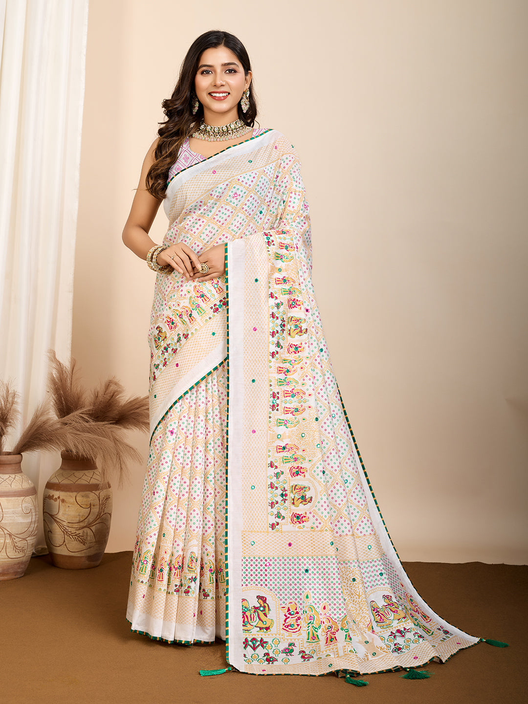 VEDANTA VASTRAM MASLIN COTTON PRINTED & HAND WORK FANCY SAREE