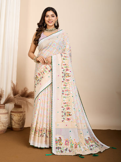 VEDANTA VASTRAM MASLIN COTTON PRINTED & HAND WORK FANCY SAREE