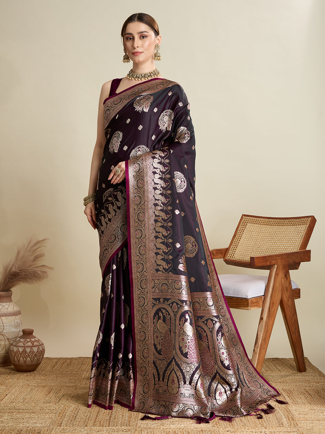 KAVYA BLUE SATIN SILK ZARI WOVEN SAREE