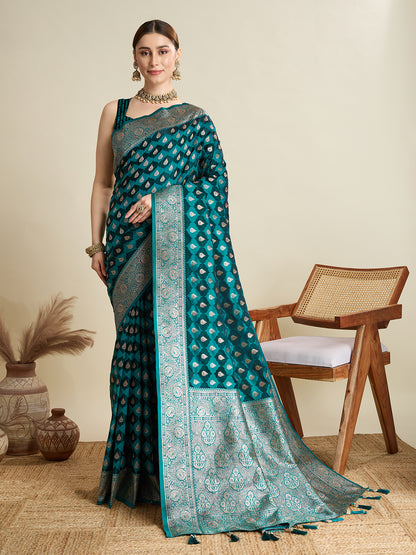 BANARSI STYLE LEELIPEERI WOVEN DESIGN ZARI SILK COTTON SAREE