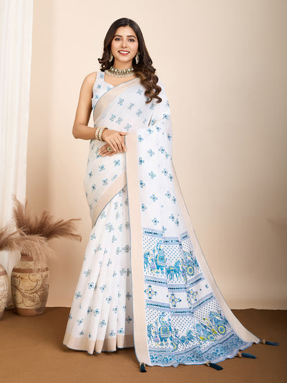 GAJJI PRINTED PARTY WEAR COTTON SILK SAREE &amp; COTTON LINEN SAREE
