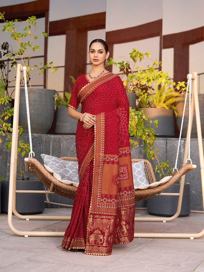 SATRANI WOMEN'S BANDHANI COTTON SAREE
