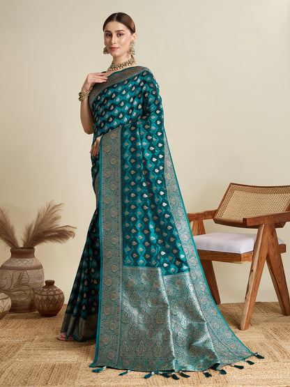 BANARSI STYLE LEELIPEERI WOVEN DESIGN ZARI SILK COTTON SAREE