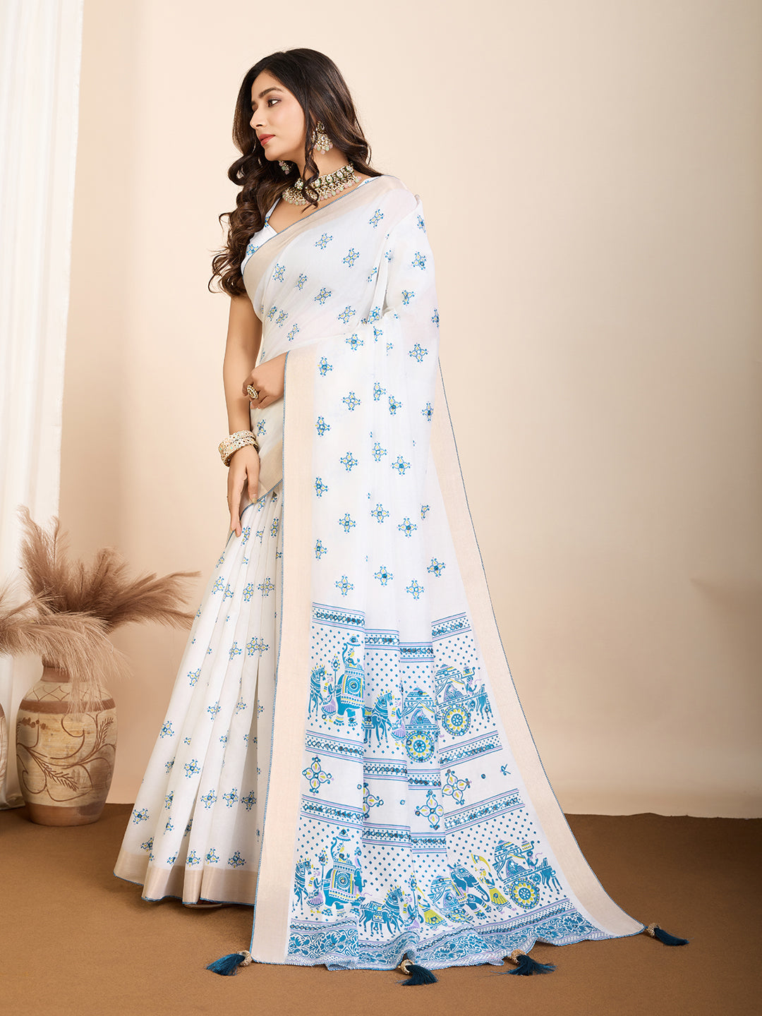 GAJJI PRINTED PARTY WEAR COTTON SILK SAREE &amp; COTTON LINEN SAREE