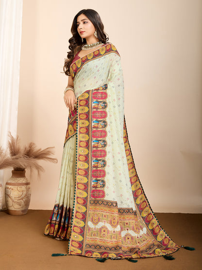 VEDANTA VASTRAM MASLIN COTTON DIGITAL PRINTED EMBROIDERED WORK SAREE