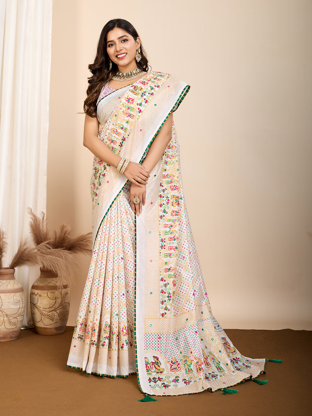 VEDANTA VASTRAM MASLIN COTTON PRINTED & HAND WORK FANCY SAREE