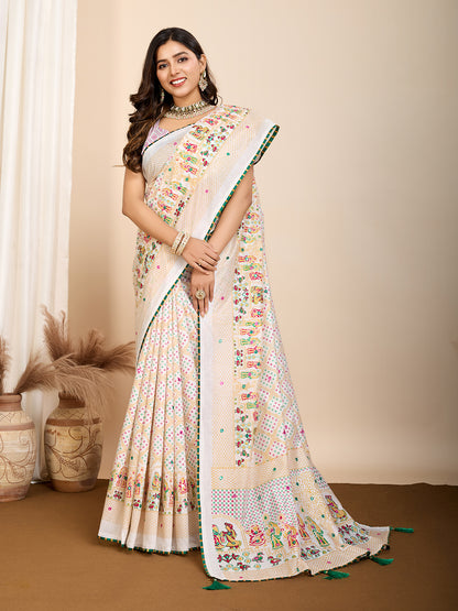 VEDANTA VASTRAM MASLIN COTTON PRINTED & HAND WORK FANCY SAREE