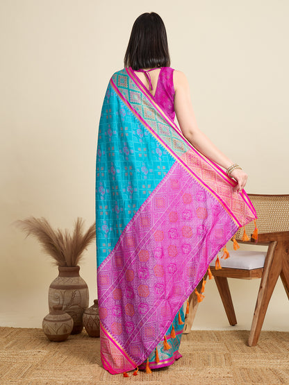 SATRANI NAVY PRINTED SAREE WITH UNSTITCHED BLOUSE