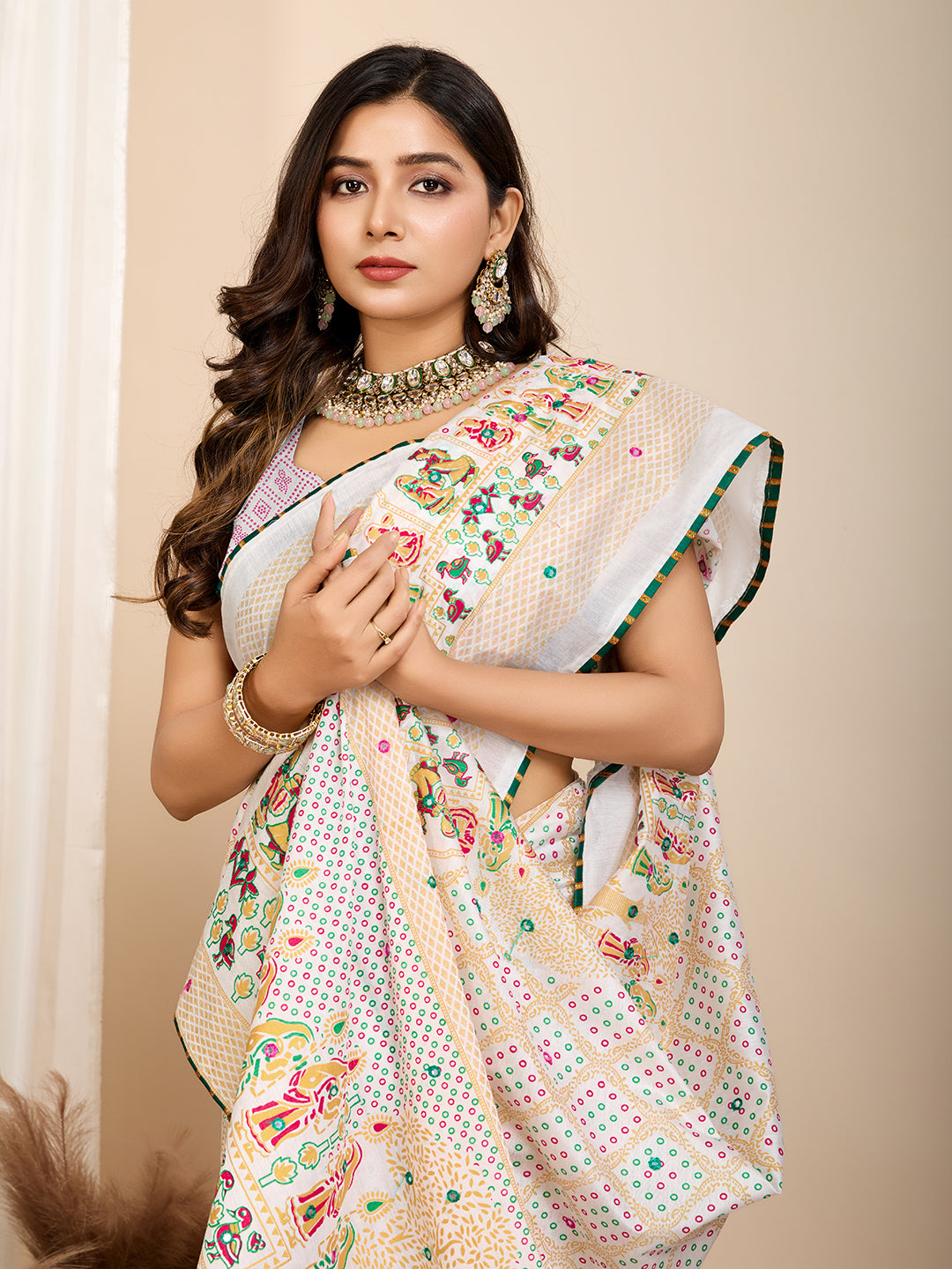 VEDANTA VASTRAM MASLIN COTTON PRINTED & HAND WORK FANCY SAREE