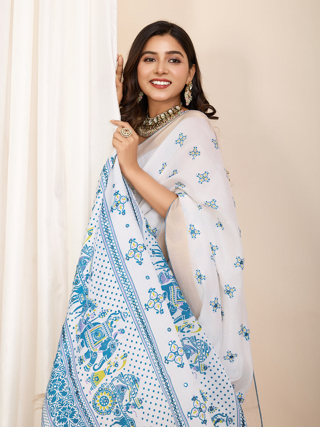 GAJJI PRINTED PARTY WEAR COTTON SILK SAREE &amp; COTTON LINEN SAREE