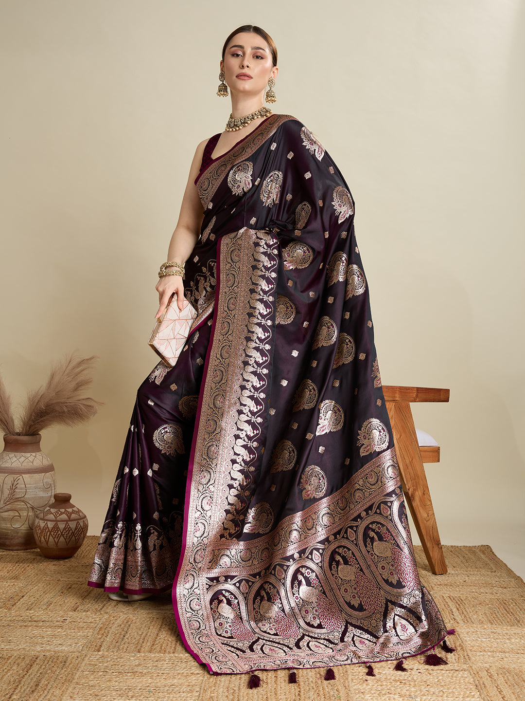 KAVYA BLUE SATIN SILK ZARI WOVEN SAREE