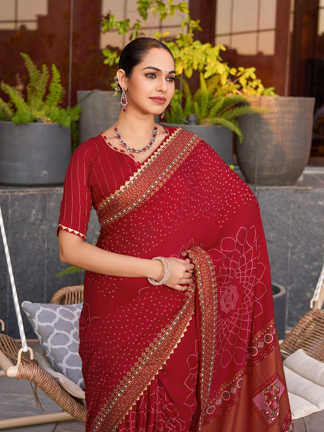SATRANI WOMEN'S BANDHANI COTTON SAREE