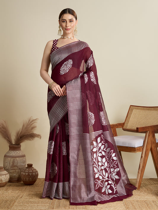 ETHNIC MOTIFS SILK BLEND SAREE