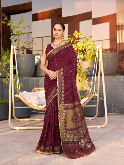 SATRANI WOMEN'S BANDHANI COTTON SAREE