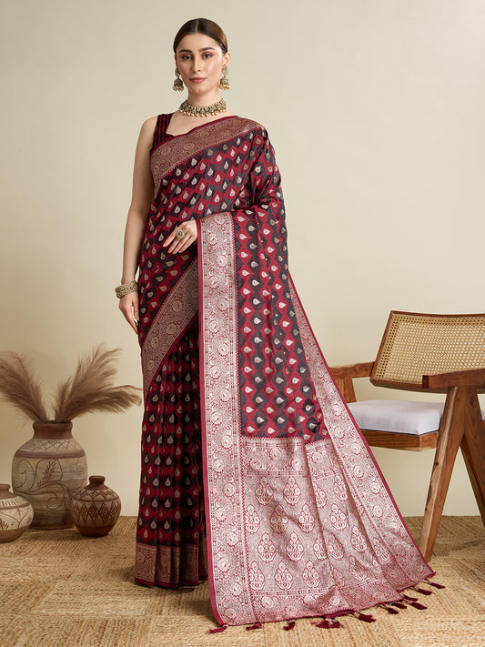 BANARSI STYLE LEELIPEERI WOVEN DESIGN ZARI SILK COTTON SAREE
