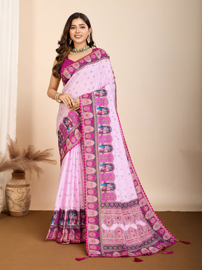 VEDANTA VASTRAM MASLIN COTTON DIGITAL PRINTED EMBROIDERED WORK SAREE