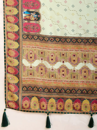 VEDANTA VASTRAM MASLIN COTTON DIGITAL PRINTED EMBROIDERED WORK SAREE