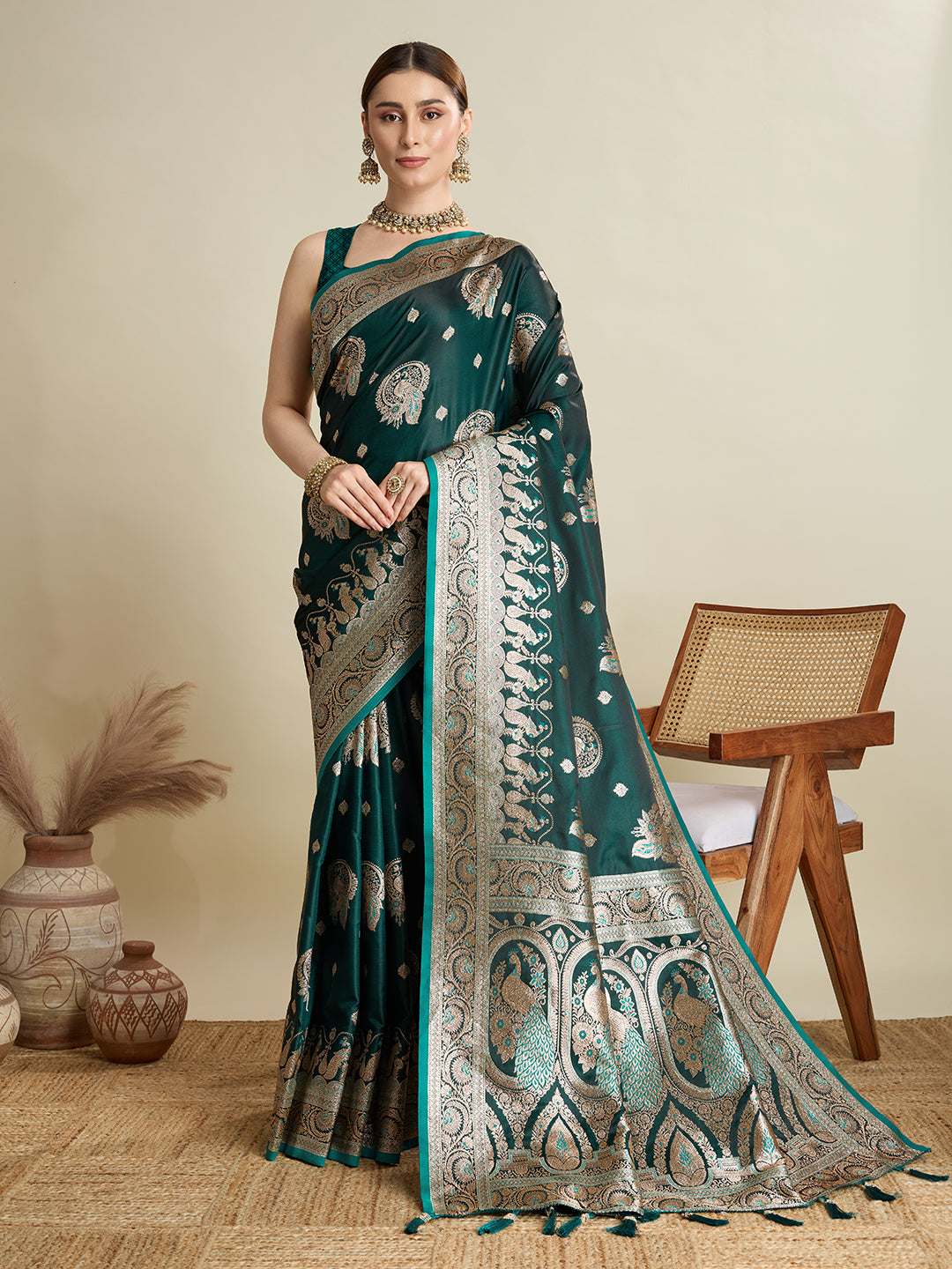 KAVYA BLUE SATIN SILK ZARI WOVEN SAREE