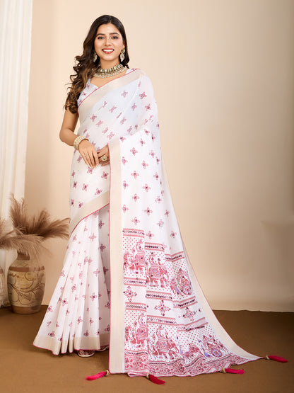 GAJJI PRINTED PARTY WEAR COTTON SILK SAREE &amp; COTTON LINEN SAREE