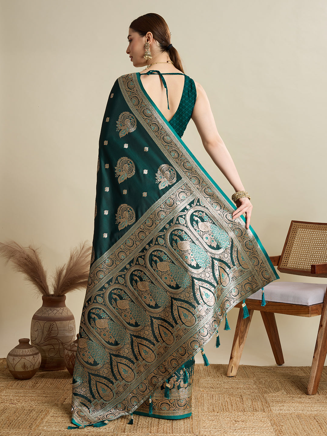 KAVYA BLUE SATIN SILK ZARI WOVEN SAREE