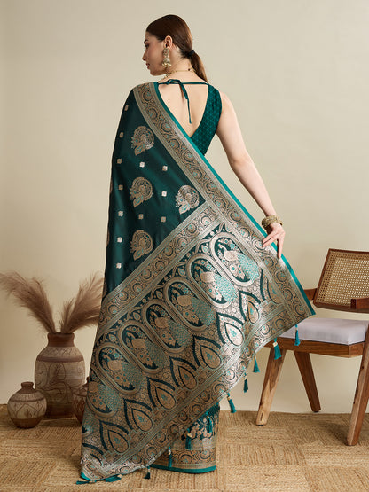 KAVYA BLUE SATIN SILK ZARI WOVEN SAREE