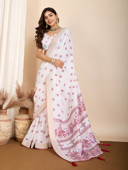GAJJI PRINTED PARTY WEAR COTTON SILK SAREE &amp; COTTON LINEN SAREE