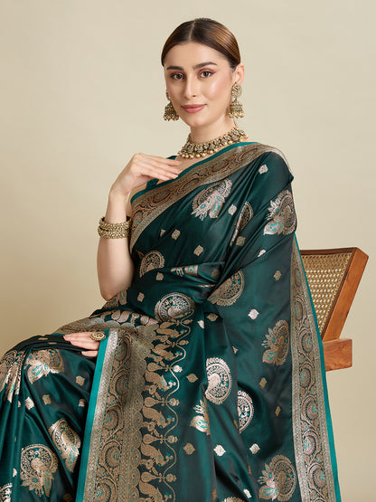 KAVYA BLUE SATIN SILK ZARI WOVEN SAREE