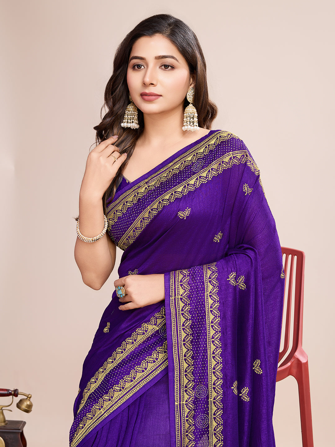 VICHITRA SOFT SILK SAREE WITH INTRICATE EMBROIDERY