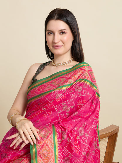 SATRANI NAVY PRINTED SAREE WITH UNSTITCHED BLOUSE