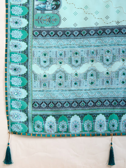 VEDANTA VASTRAM MASLIN COTTON DIGITAL PRINTED EMBROIDERED WORK SAREE