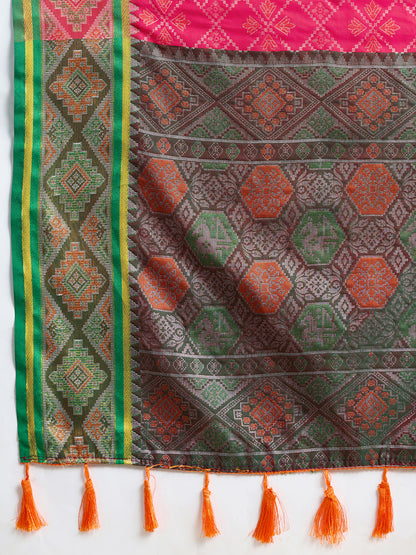 SATRANI NAVY PRINTED SAREE WITH UNSTITCHED BLOUSE