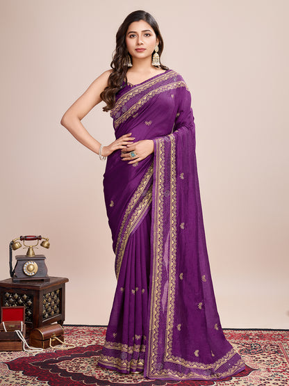 VICHITRA SOFT SILK SAREE WITH INTRICATE EMBROIDERY