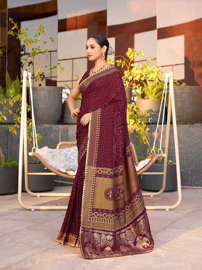 SATRANI WOMEN'S BANDHANI COTTON SAREE