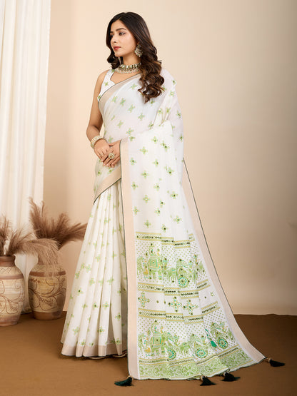 GAJJI PRINTED PARTY WEAR COTTON SILK SAREE &amp; COTTON LINEN SAREE