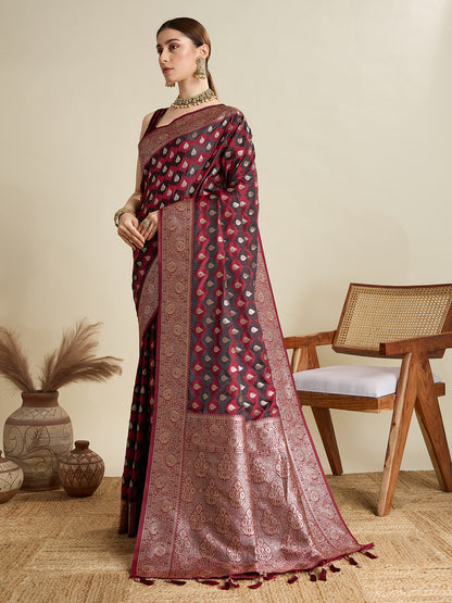 BANARSI STYLE LEELIPEERI WOVEN DESIGN ZARI SILK COTTON SAREE