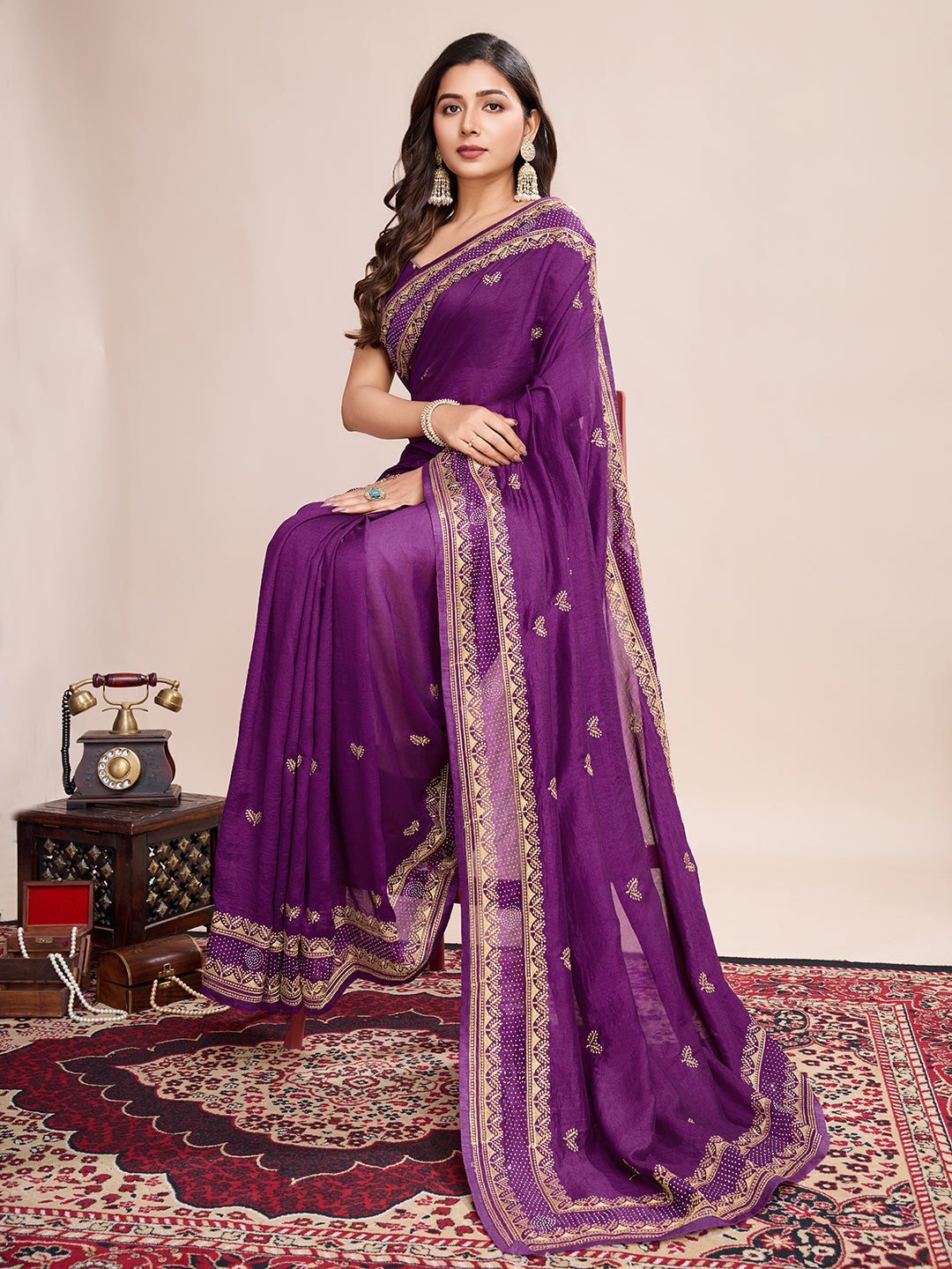 VICHITRA SOFT SILK SAREE WITH INTRICATE EMBROIDERY