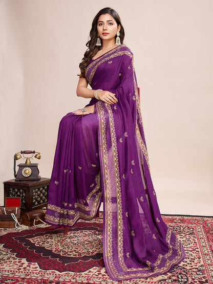 VICHITRA SOFT SILK SAREE WITH INTRICATE EMBROIDERY