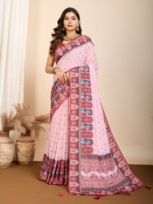VEDANTA VASTRAM MASLIN COTTON DIGITAL PRINTED EMBROIDERED WORK SAREE