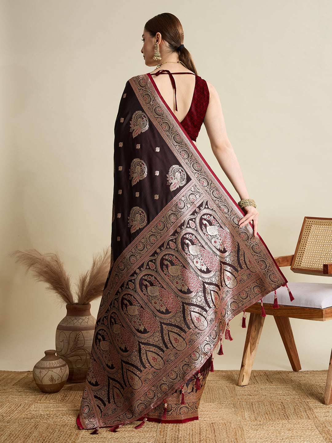 KAVYA BLUE SATIN SILK ZARI WOVEN SAREE