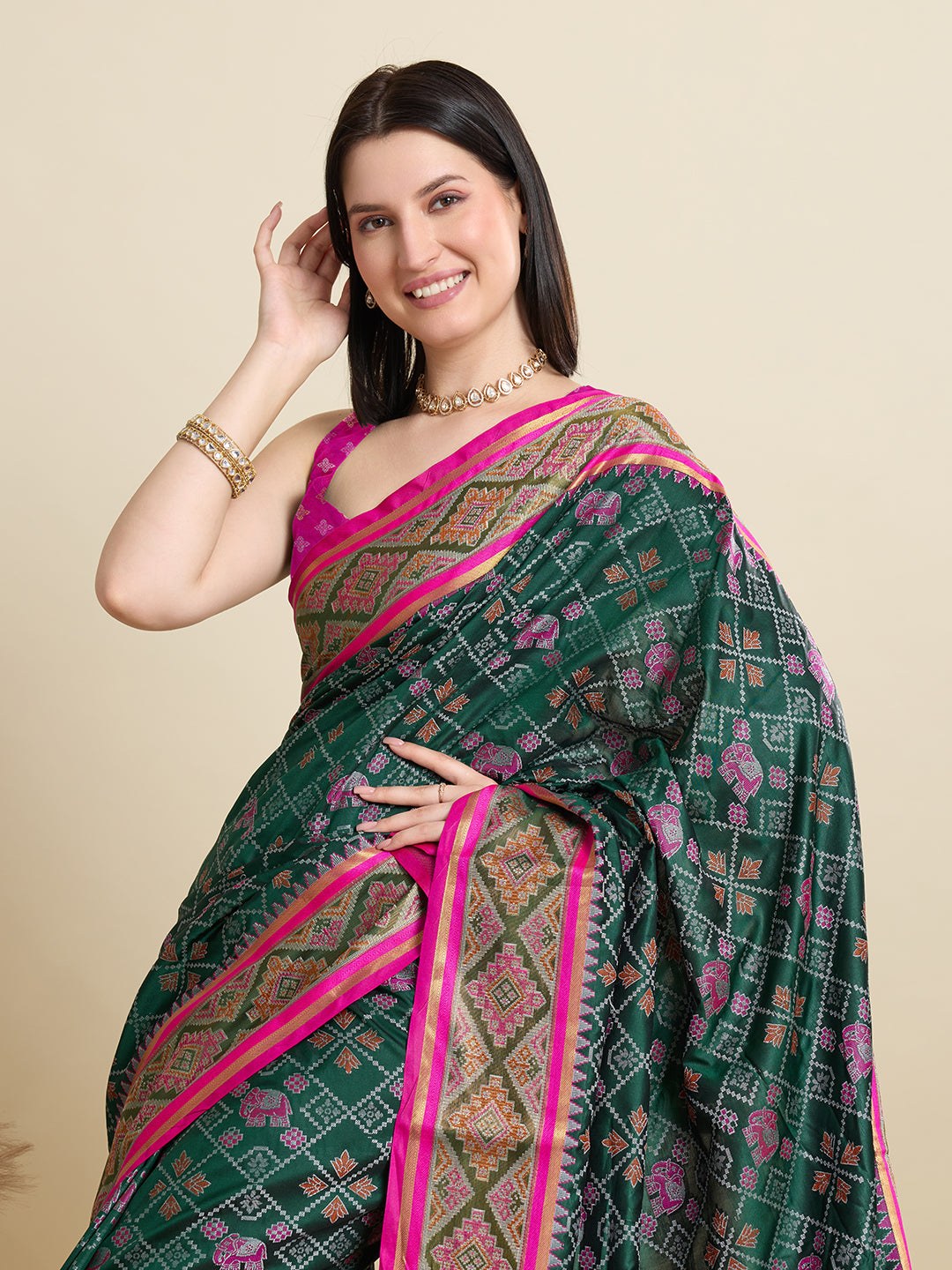 SATRANI NAVY PRINTED SAREE WITH UNSTITCHED BLOUSE