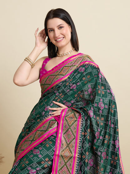 SATRANI NAVY PRINTED SAREE WITH UNSTITCHED BLOUSE