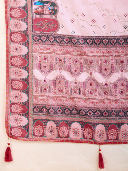 VEDANTA VASTRAM MASLIN COTTON DIGITAL PRINTED EMBROIDERED WORK SAREE