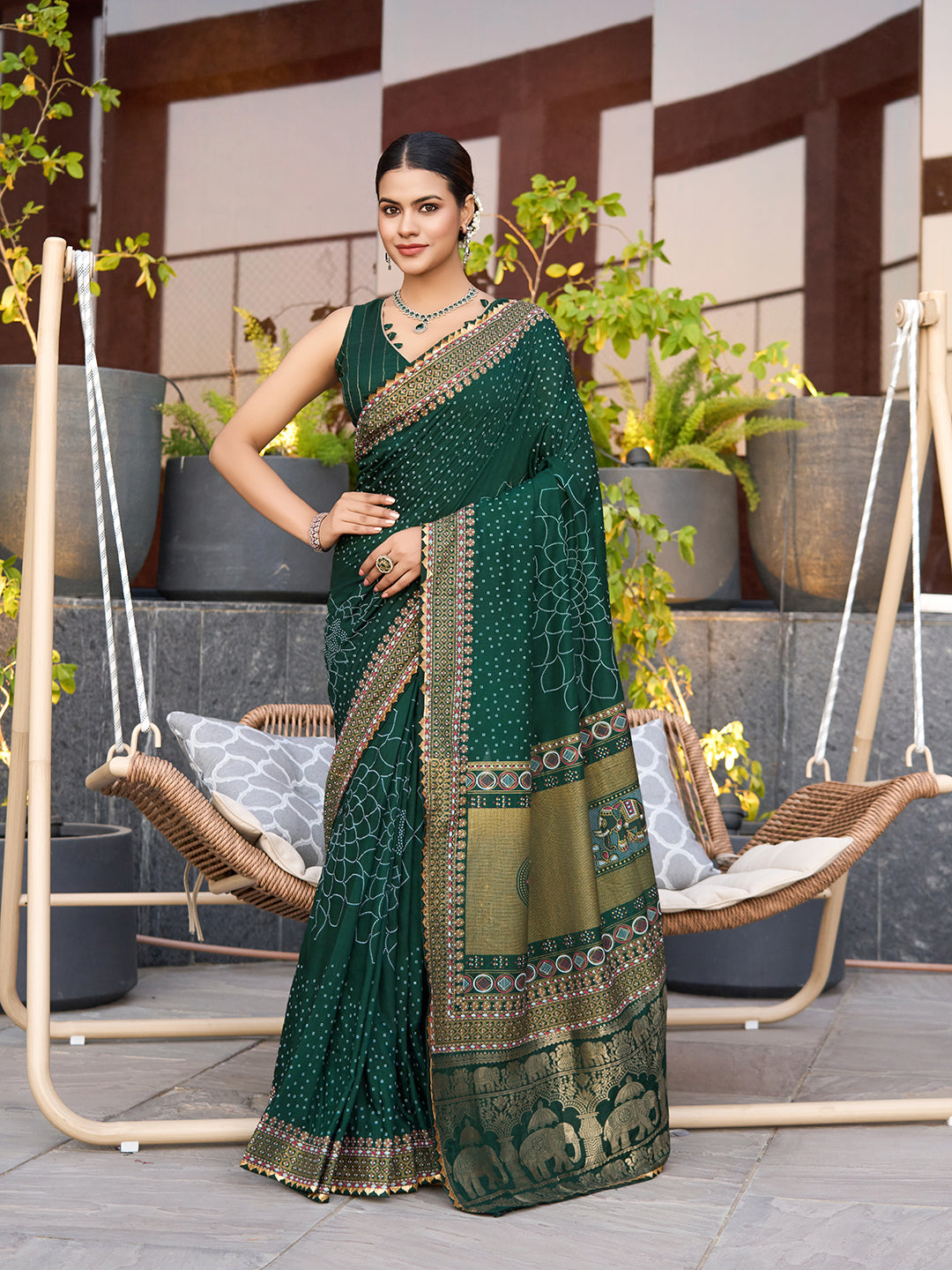 SATRANI WOMEN'S BANDHANI COTTON SAREE