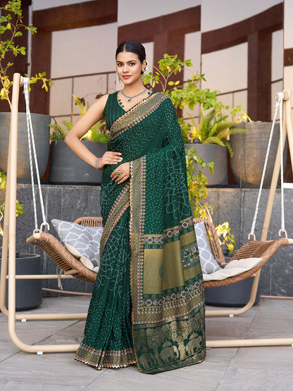 SATRANI WOMEN'S BANDHANI COTTON SAREE