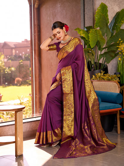 SATRANI PURE SILK CREPE PRINTED SAREE WITH UNSTITCHED BLOUSE